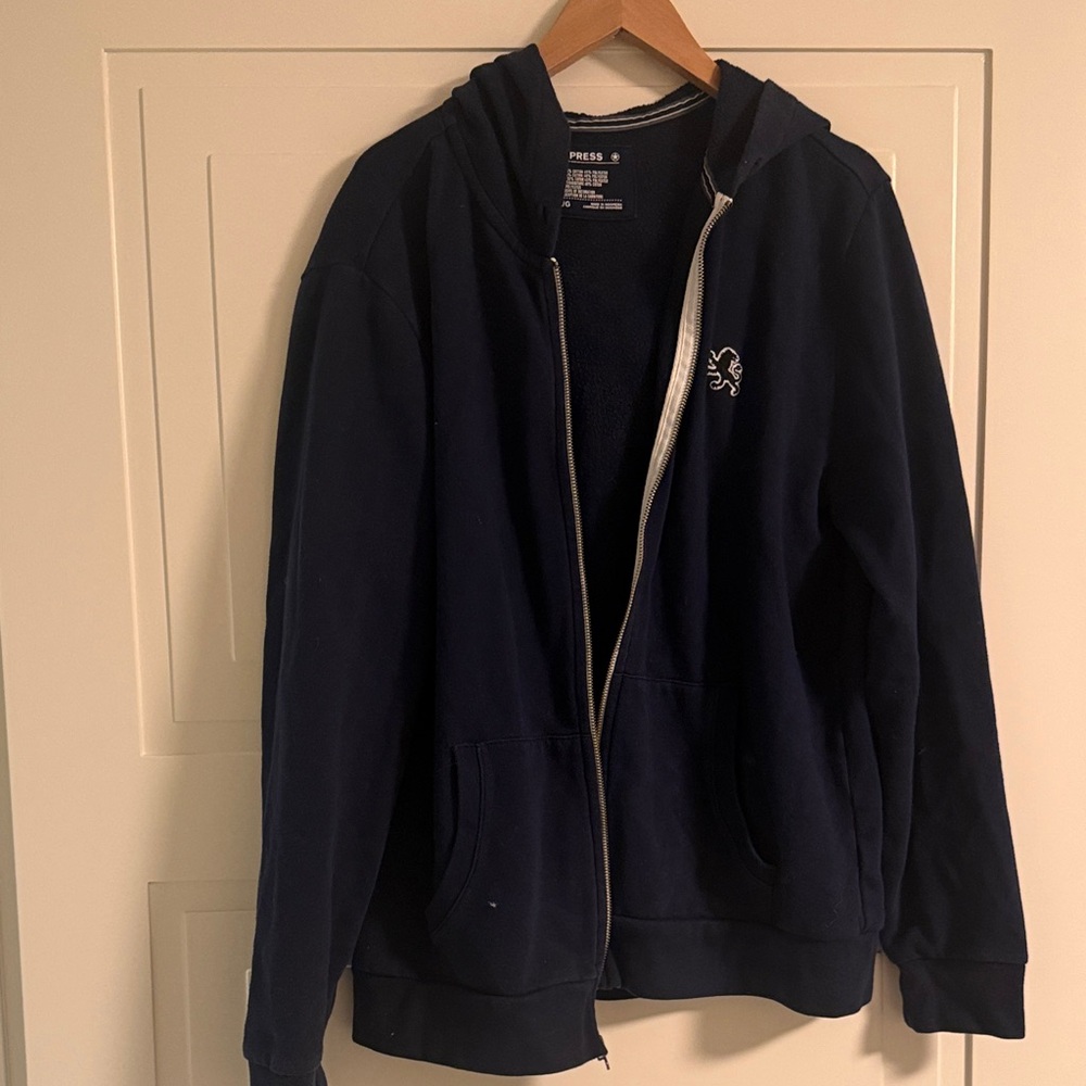 Express Men's Dark Blue Zip-Up hoodie